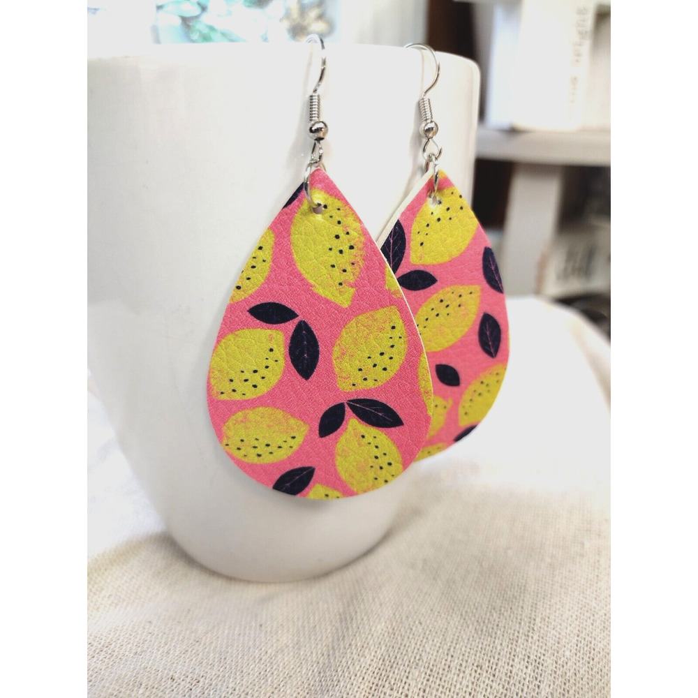 Lemon Cute Summer Faux Leather Teardrop Dangle Lightweight Earrings